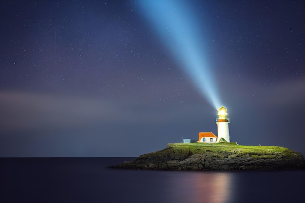 Feixe de luz de um farol com espaço de cópia na noite escura