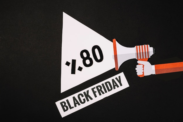 Feixe de megafone com oferta black friday 80% de desconto