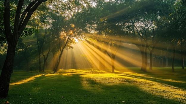 Feixe do nascer do sol no belo parque