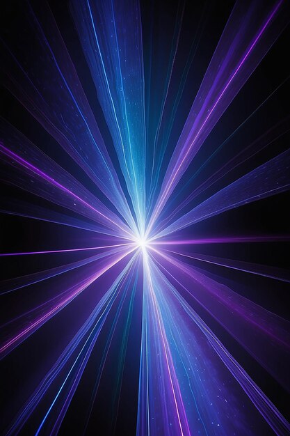 Feixes azuis e violetas de luz laser brilhante brilhando sobre um fundo preto