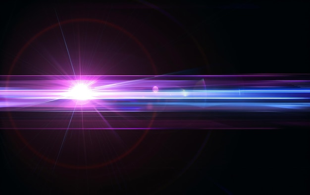 Feixes azuis e violetas de luz laser brilhante brilhando sobre um fundo preto