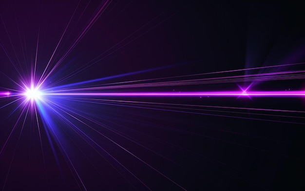 Feixes azuis e violetas de luz laser brilhante brilhando sobre um fundo preto