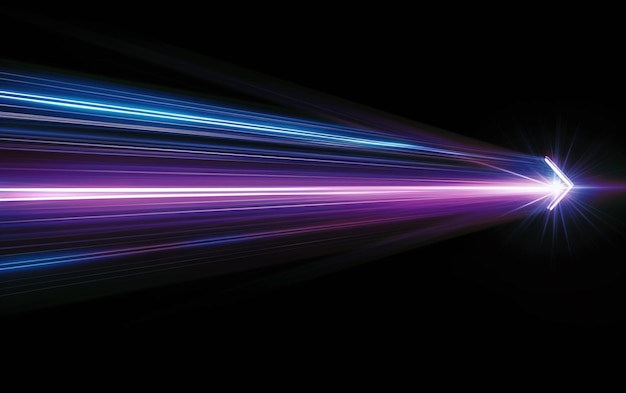 Feixes azuis e violetas de luz laser brilhante brilhando sobre um fundo preto