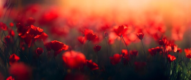 Foto feld mit wildblumen bei sonnenuntergang, nahaufnahme, ki-generierte illustration