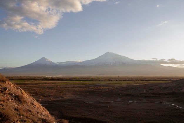 Feld und Berg Ararat am Abend