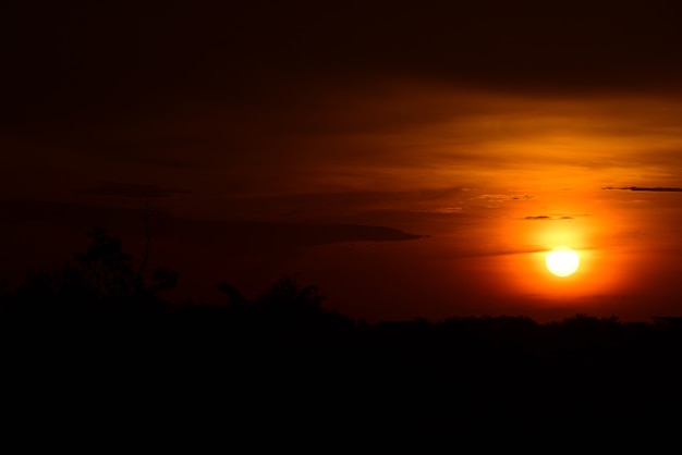 Feld und Himmel mit dunklen Wolken Sonnenuntergang im grünen Feld