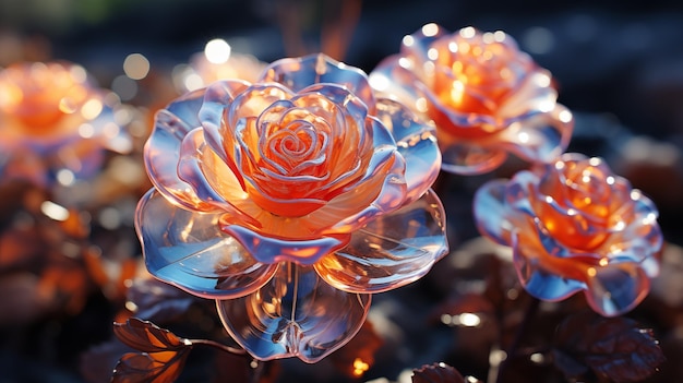 Foto feld von blumen wunderschönes glas rose hintergrund ki generieren