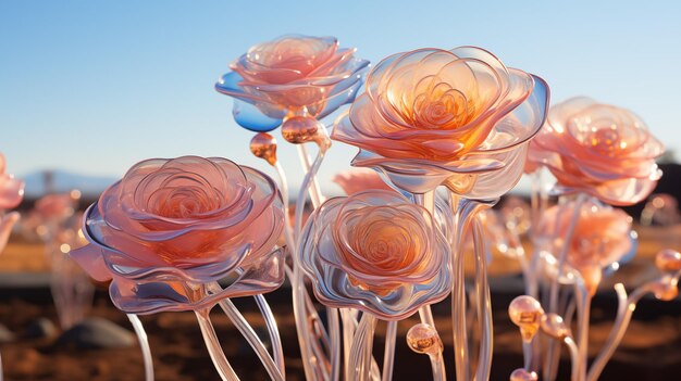 Feld von Blumen wunderschönes Glas Rose Hintergrund KI generieren