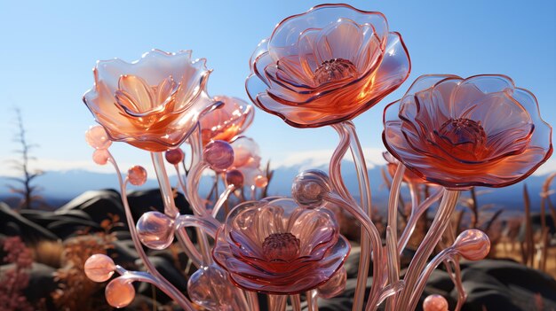 Foto feld von blumen wunderschönes glas rose hintergrund ki generieren