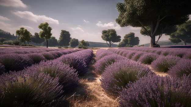 Felder mit Lavendel generativer ai