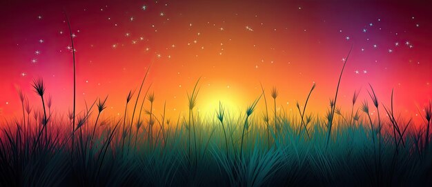Felder und Weiden mit üppigem grünem Gras unter sonnigem blauem Sommerhimmel Hintergrund ist eine ruhige generative KI