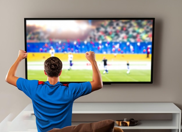 Foto felices aplausos para el fútbol ruso que ve el partido en la televisión