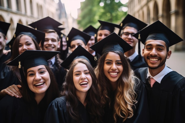 Felices y diversos graduados universitarios satisfechos