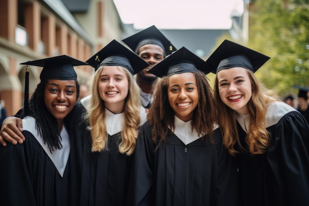 Felices y diversos graduados universitarios satisfechos