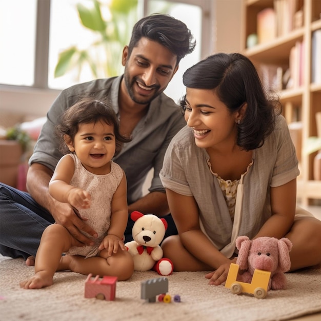 Felices padres jóvenes de Sri Lanka con bebé