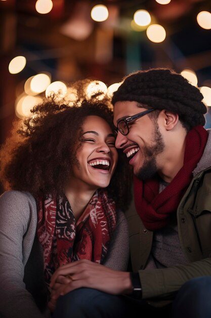 Felices parejas comprometidas sonríen y celebran Concepto de personas fiesta aniversario Retrato sonrisa de personas interraciales felices