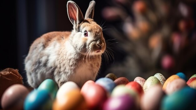 Felices pascuas con conejito de pascua y huevo generativo ai