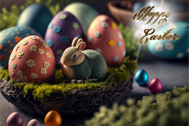 Felices Pascuas Fondo de felicitación de Pascua Cartel de Pascua y plantilla de pancarta Saludos y regalos para el Día de Pascua Promoción y plantilla de compras para Easte Lujo creativo realista