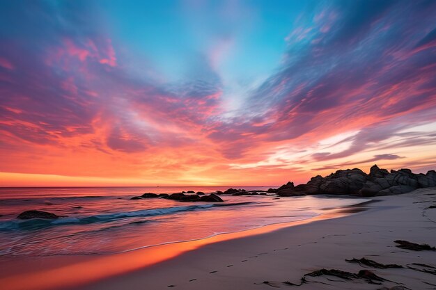 Foto la felicidad del atardecer en la playa costera de serene