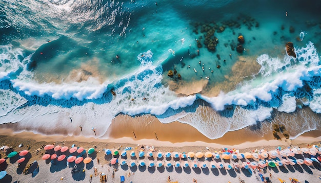 Felicidad costera Una vista de arriba de una playa serena y las olas