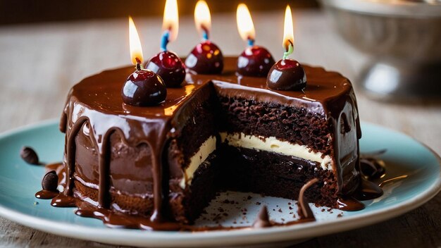 Felicidad de cumpleaños sin envolver disfrutando de chocolate Ca