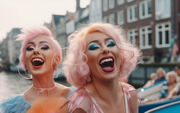 Felicidad en el Desfile del Orgullo LGBTQ en Ámsterdam Celebración del Orgullo Gay en Ámsterdam