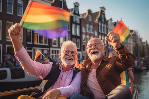 Felicidad en el Desfile del Orgullo LGBTQ en Ámsterdam Celebración del Orgullo Gay en Ámsterdam