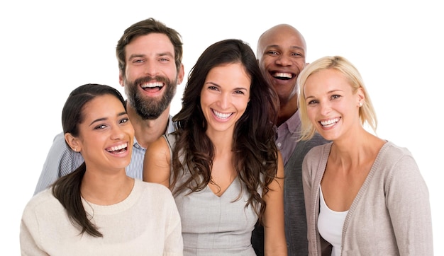 La felicidad de los empresarios en retrato con diversidad y equipo aislado en el fondo blanco El grupo profesional de éxito se ríe junto con la positividad y la mentalidad profesional en colaboración