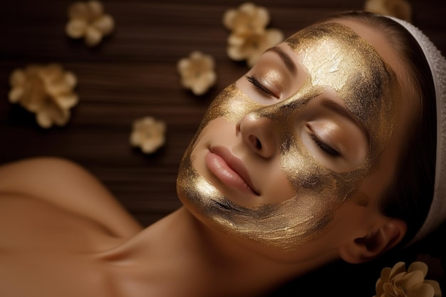 Foto felicidad indulgente modelo sereno abrazando la experiencia de spa con máscara de productos de belleza facial no es una persona real ia generativa