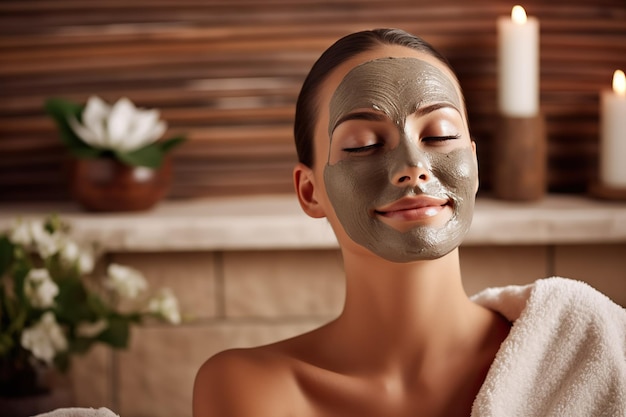 Foto felicidad indulgente modelo sereno abrazando la experiencia de spa con máscara de productos de belleza facial no es una persona real ia generativa