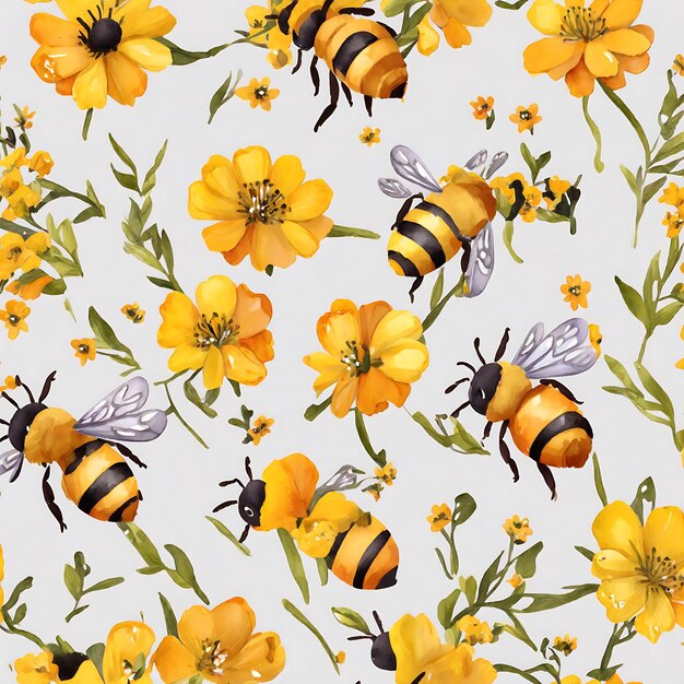 La felicidad natural El trasfondo de las flores y plantas de la abeja amarilla