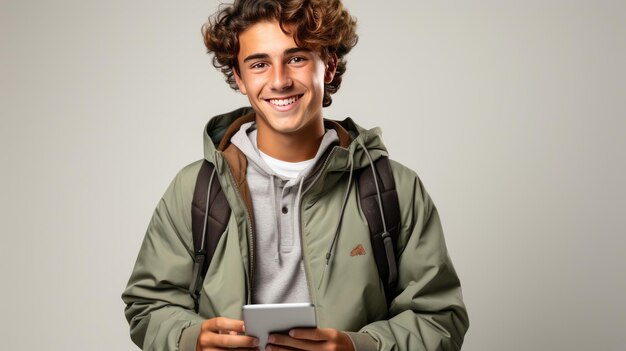 Foto felicidade alegre adulto mulher adolescente mochila roupa casual pronto para o conceito da escola