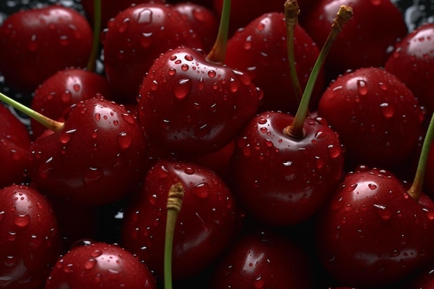 Felicidade carmesim profunda deliciosas cerejas vermelhas profundas prontas para serem saboreadas