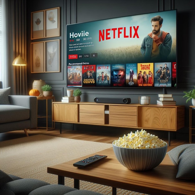 felicidade da sala de estar Aplicativo Netflix na televisão, seu portal para inúmeros programas e filmes populares