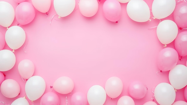 Felicidade de Aniversário Uma estrutura de balão de tirar o fôlego em fundo rosa pastel