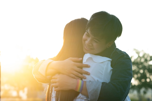 Felicidade LGBT momentos de casal de lésbicas.