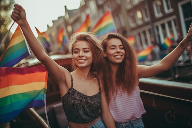 Felicidade na Parada do Orgulho LGBTQ em Amsterdã Celebração do Orgulho de Amsterdã