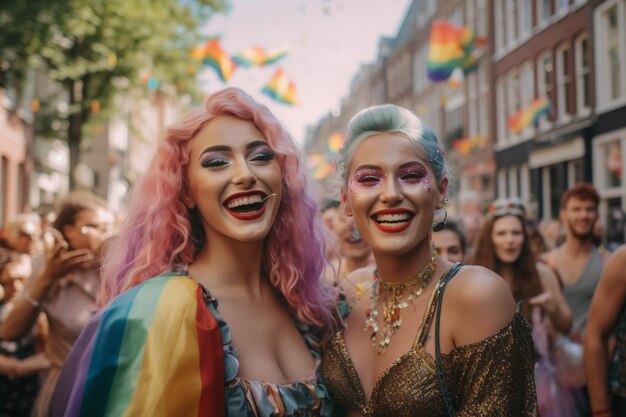 Felicidade na Parada do Orgulho LGBTQ em Amsterdã Celebração do Orgulho de Amsterdã