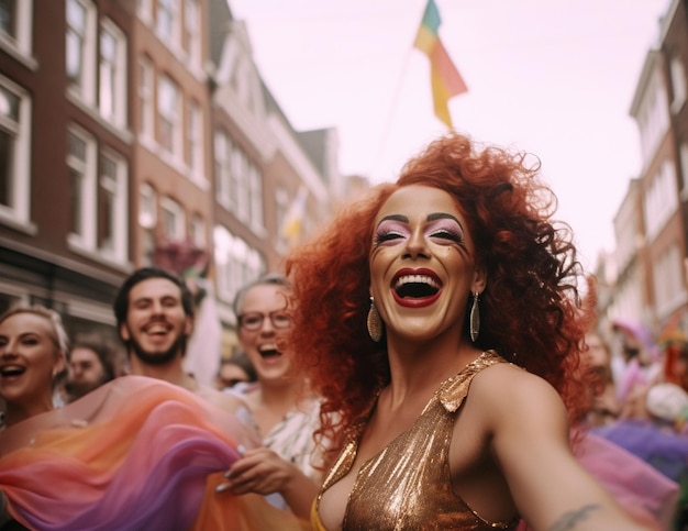 Felicidade na Parada do Orgulho LGBTQ em Amsterdã Celebração do Orgulho de Amsterdã