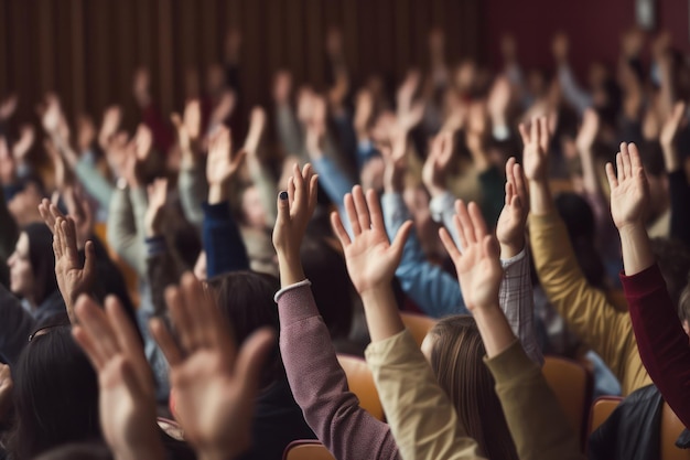 Felicidades na aula Vista aproximada de mãos expressando entusiasmo em uma sala de aula