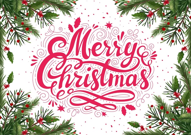 Felicitaciones elegantes de Navidad con decoración vegetal y fondo blanco