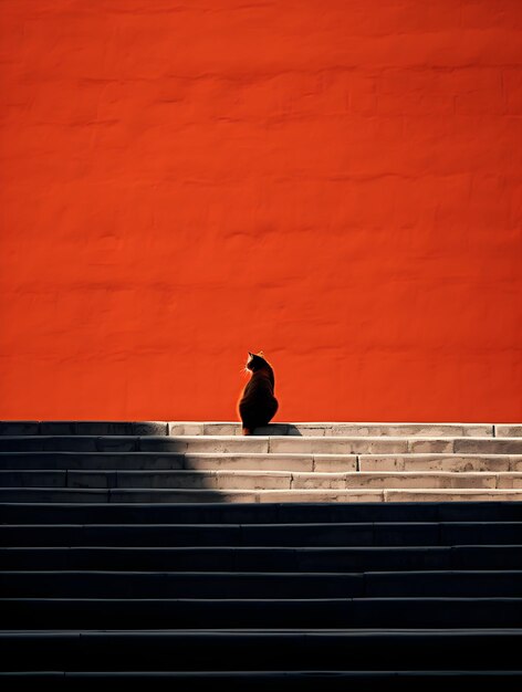 Foto feline grace auf einer herbstfarbenen wand der traditionellen architektur mit einer einfachen komposition