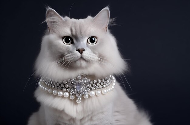 Un felino elegante con perlas