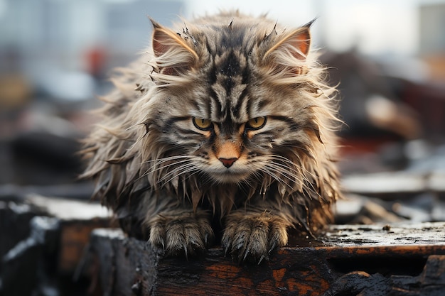 Felino feroz Gato enojado en vista panorámica