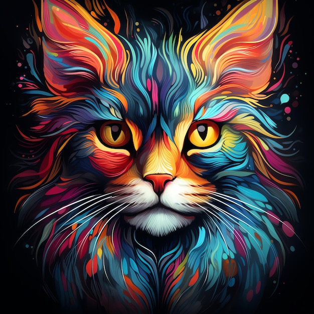 Felino vibrante Un retrato colorido de un gato