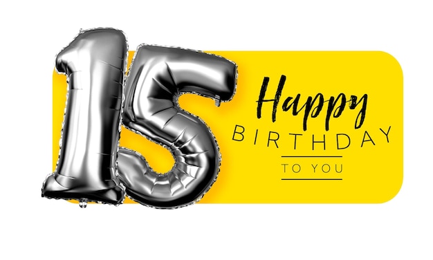 Feliz 15 cumpleaños saludo amarillo fondo 3D Rendering