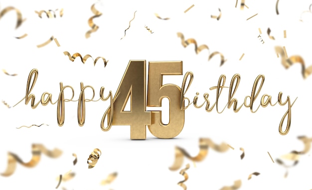 Feliz 45 cumpleaños fondo de saludo de oro Representación 3D