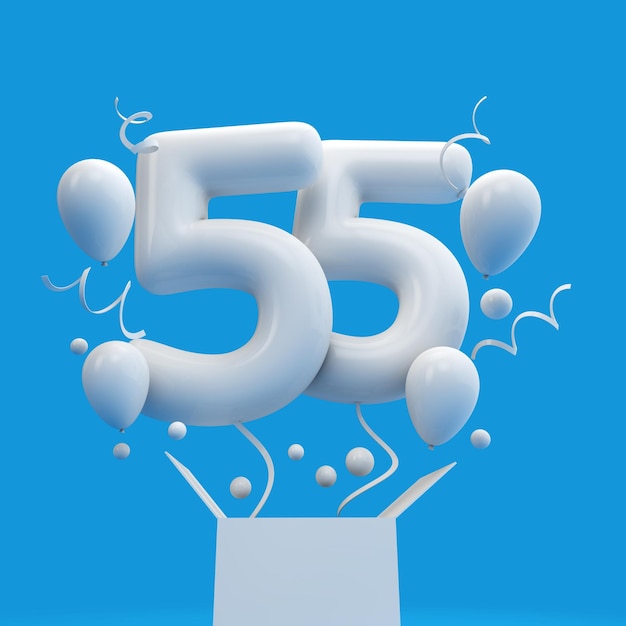 Feliz 55 cumpleaños sorpresa globo y caja 3D Rendering