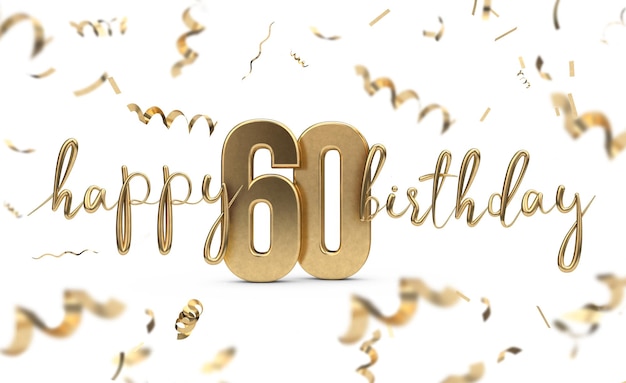 Feliz 60 cumpleaños saludo de oro fondo 3D Rendering