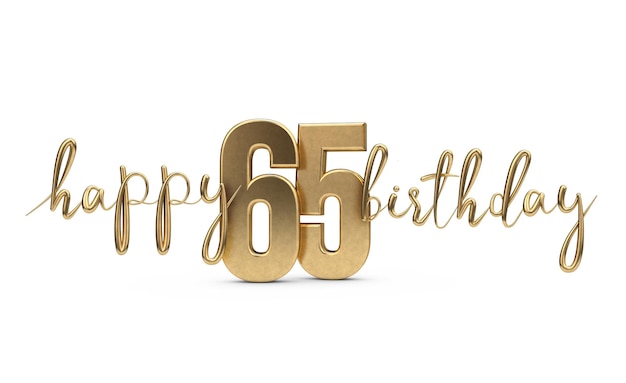 Foto feliz 65º aniversário saudação de ouro fundo renderização em 3d